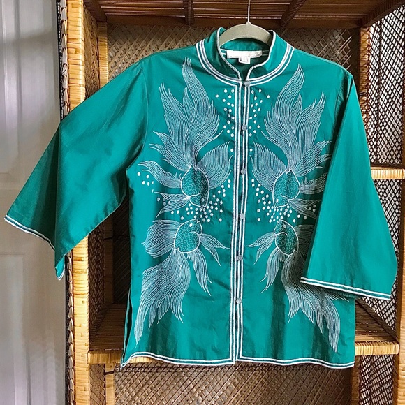Vintage Teal Embroidered Tunic Top - Picture 9 of 14